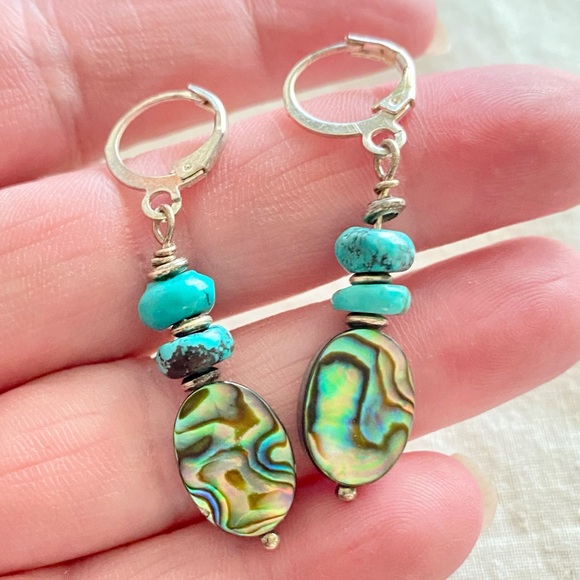 Turquoise and Abalone Drop Earrings - Picture 5 of 7
